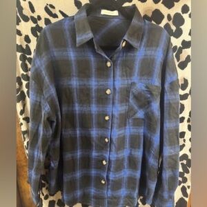 Fantaslook Blue and Black Plaid Button Down Shirt